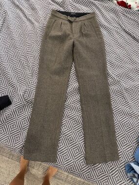 Womens Anne Bing Herringbone Dress Trousers - Olive Brown never worn